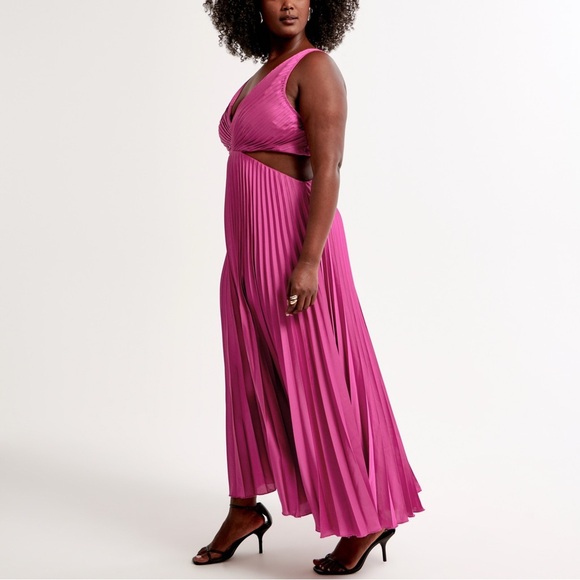 Abercrombie & Fitch Pink Satin Pleated Cutout Maxi Dress NWT Size Small - Picture 14 of 15